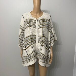 Anthropologie Emilime Peru Alpaca Wool Ivory Poncho Zip Sweater One Size